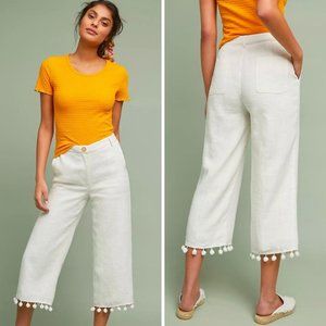 Anthro Moon River Pommed Linen Wide-Leg Pants